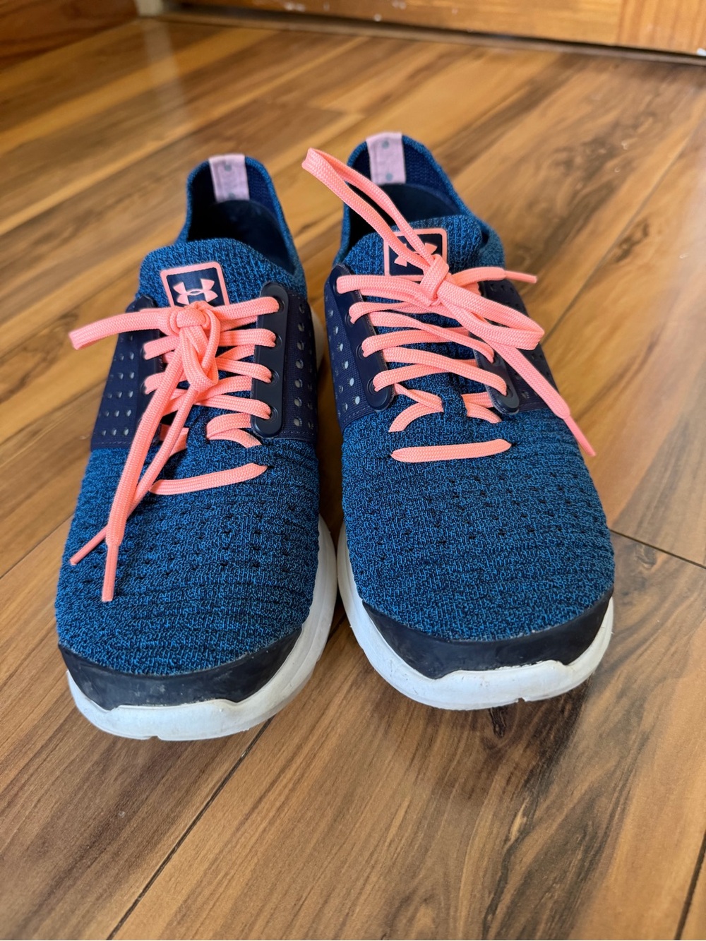Under Armour Blue And Pink Knit Sneakers with Coral Laces